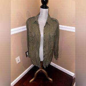 Army green button down shirt